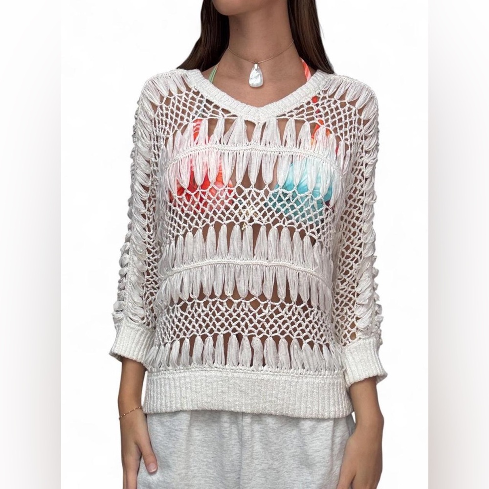 Women’s White Open-Knit Beach Sweater